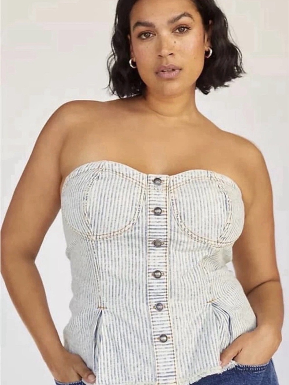 Anthropologie Pilcro And The Letterpress Stripe Denim Peplum Corset 2x NWT
